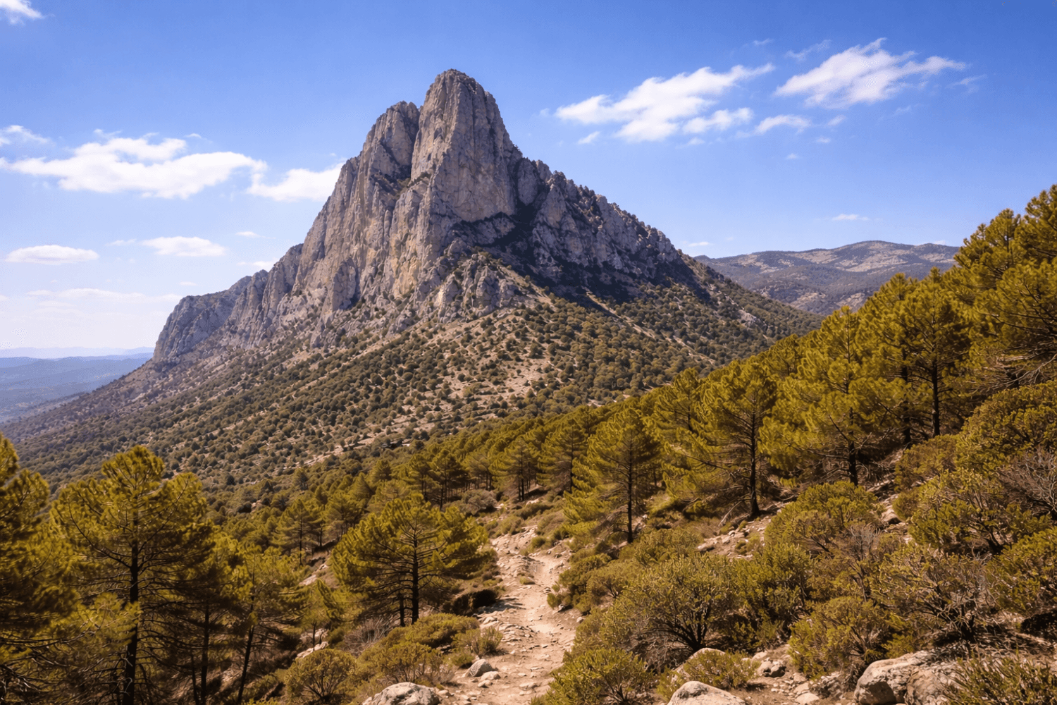 Paisaje montañoso accesible en ruta de senderismo durante viaje en autocaravana por la naturaleza
