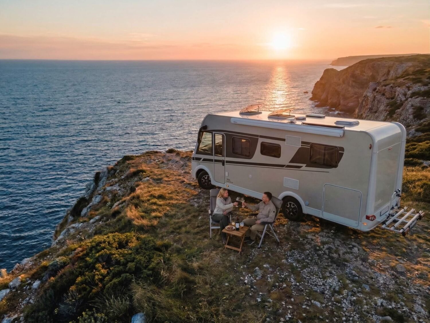Autocaravana en acantilado junto al mar